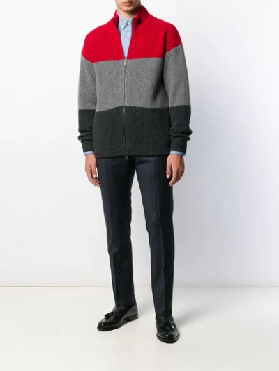 Shop Roberto Collina Colour-block Zipped Cardigan In Grey