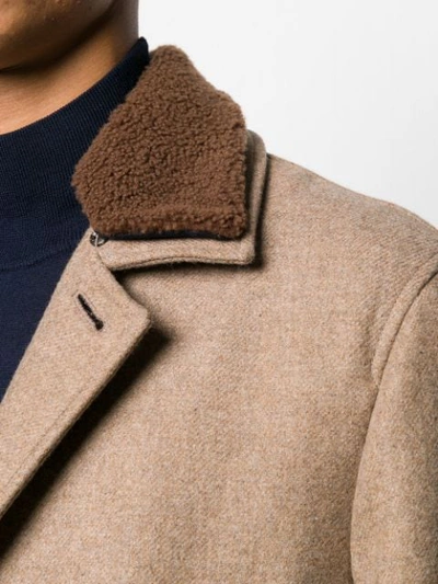Shop Brunello Cucinelli Shearling Collar Single Breasted Coat In Neutrals