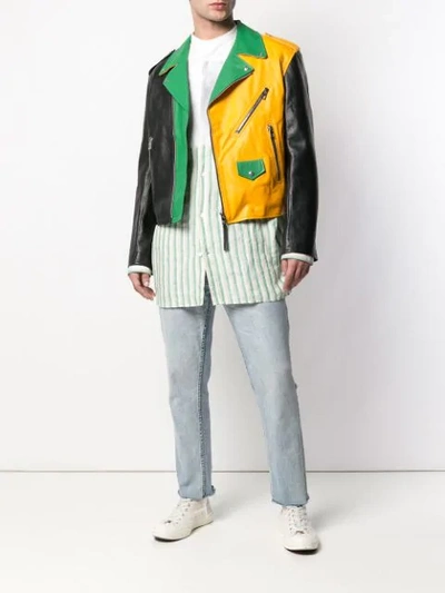 Shop Loewe Colour-block Leather Jacket In Black