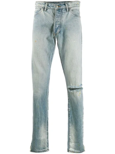 Rhude Paint Splatter Effect Jeans In Blue | ModeSens