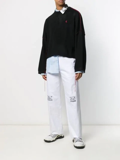 Shop Raf Simons Embroidered Straight-leg Trousers In 00010 White