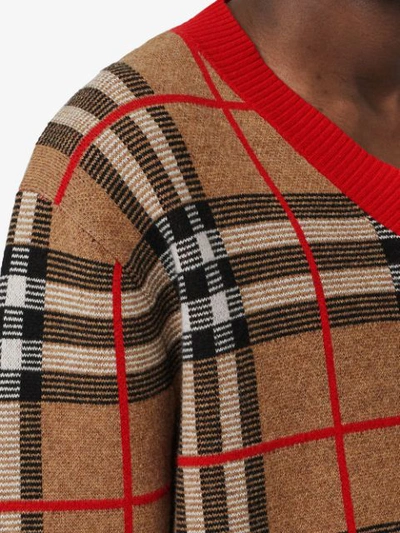 Shop Burberry Check Pattern Jacquard Jumper In Neutrals