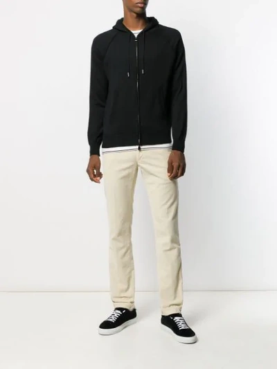 Shop Canali Zipped Knit Hoodie In 100 Black