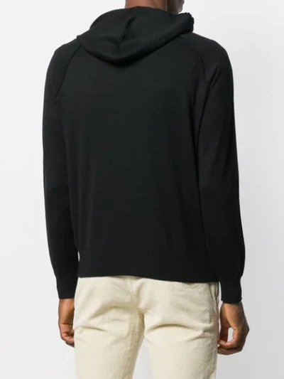 Shop Canali Zipped Knit Hoodie In 100 Black