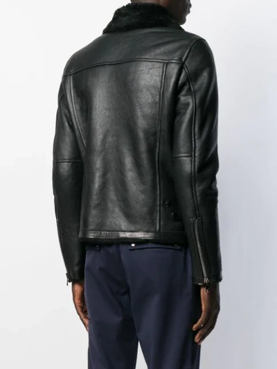 Shop Low Brand Leather Aviator Jacket In Black