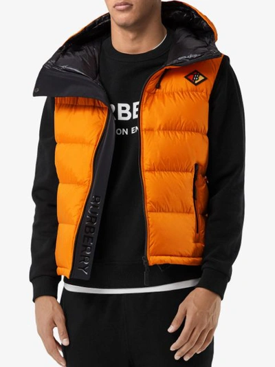 Shop Burberry Hooded Puffer Gilet In Orange