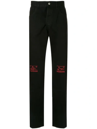 Shop Raf Simons The House Embroidered Jeans In Black