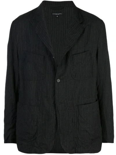 Shop Engineered Garments Striped Multi-pocket Blazer In Grey