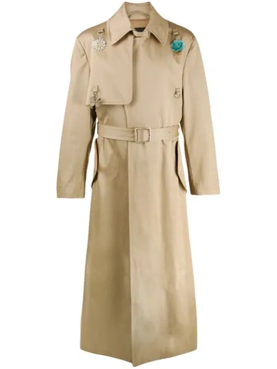 Shop Raf Simons Charm Long Trench Coat In Neutrals