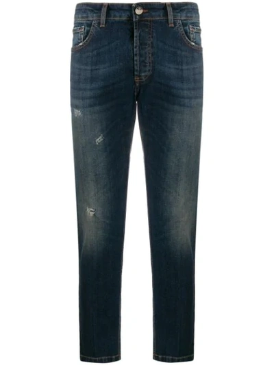 Shop Entre Amis Distressed Effect Cropped Jeans In Blue