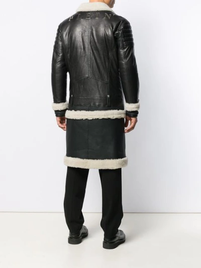 Shop Philipp Plein Long Shearling Coat In Black