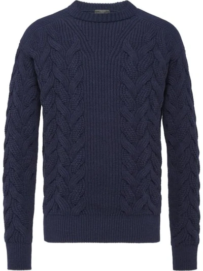 Shop Prada Pullover Mit Zopfmuster In Blue