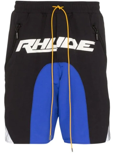 Shop Rhude Logo Print Swim Shorts In Black