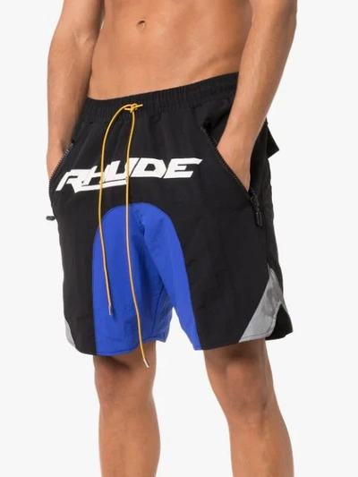 Shop Rhude Logo Print Swim Shorts In Black