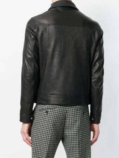 Shop Ami Alexandre Mattiussi Grained Leather Zipped Jacket In Black