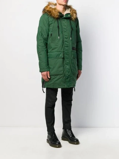 Shop Diesel Padded Jacket With Faux-fur Hood In Green