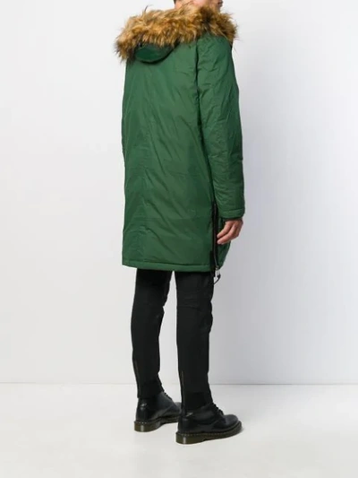 Shop Diesel Padded Jacket With Faux-fur Hood In Green