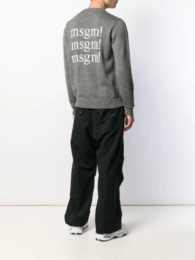 Shop Msgm Intarsia Logo Knitted Sweater In Grey