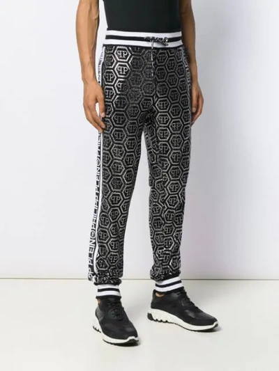 Shop Philipp Plein Logo Drawstring Track Trousers In Silver