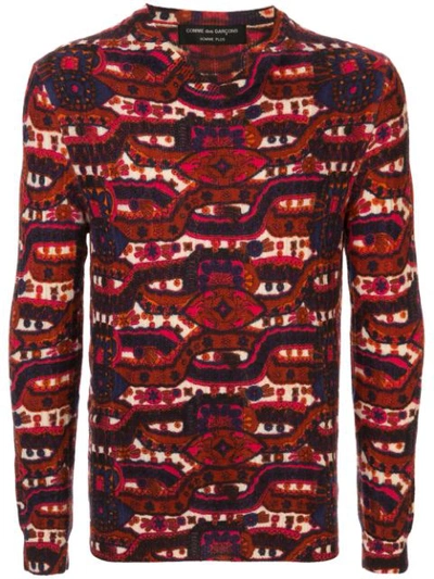 Pre-owned Comme Des Garçons Intarsia Knit Jumper In Red