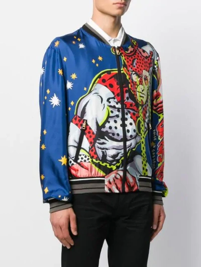 Shop Dolce & Gabbana Superhero King Print Bomber Jacket In Blue