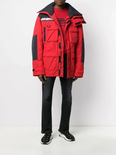 Shop Balenciaga Panelled Padded Parka In Red