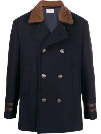 Shop Brunello Cucinelli Fitted Short Double-breasted Coat In Blue