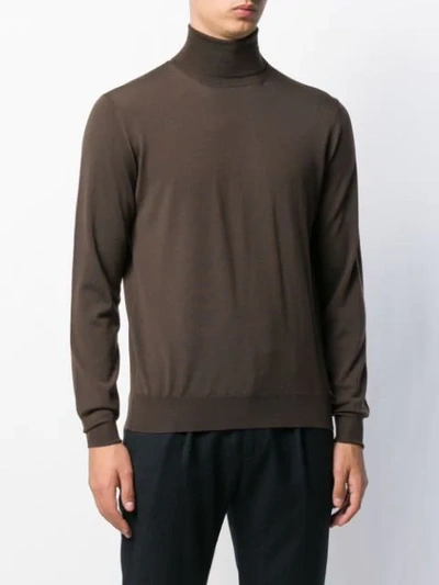 Shop Dell'oglio Ribbed-knit Roll-neck Jumper In Brown