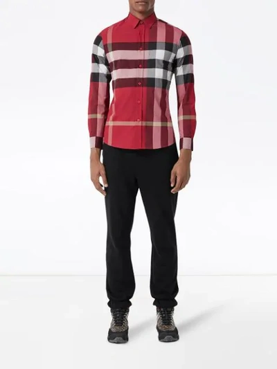 Shop Burberry Check Print Shirt In Red