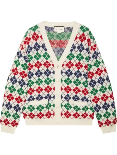 Shop Gucci Jacquard Print Wool Cardigan In White