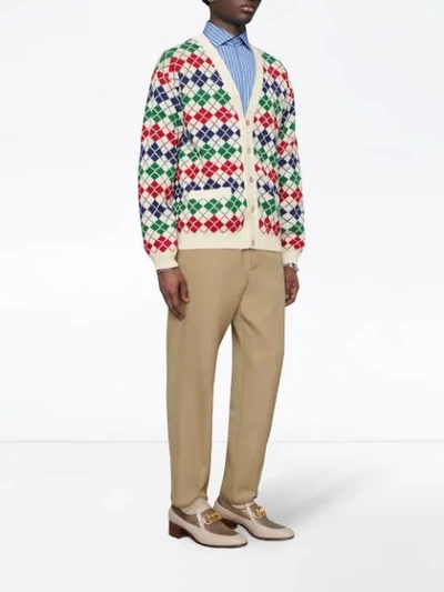 Shop Gucci Jacquard Print Wool Cardigan In White