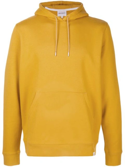 Shop Norse Projects Distressed Print Hoodie In Yellow