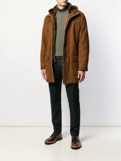 Shop Brunello Cucinelli Hooded Leather Coat In Brown