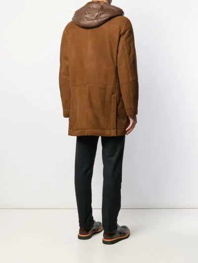 Shop Brunello Cucinelli Hooded Leather Coat In Brown