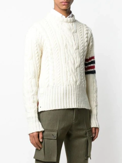 Shop Thom Browne 4bar Aran Cable Pullover In White