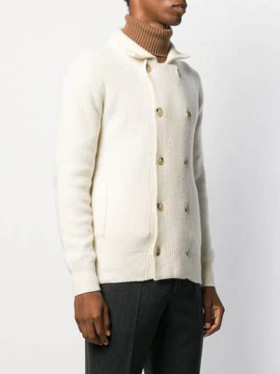 Shop Dell'oglio Double-breasted Knit Cardigan In White