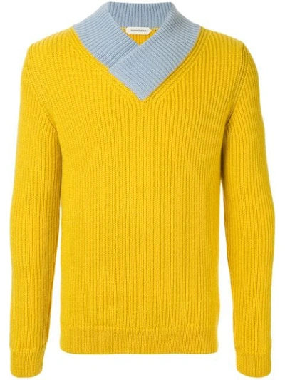 Shop Namacheko Contrast-collar V-neck Sweater In Yellow