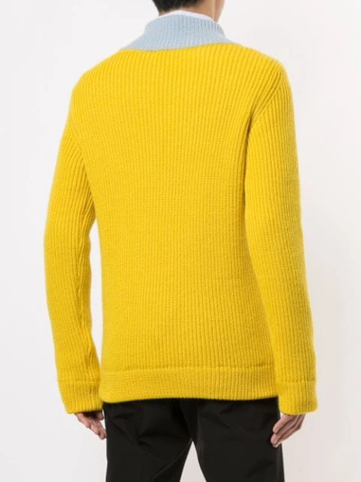 Shop Namacheko Contrast-collar V-neck Sweater In Yellow