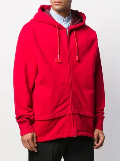 Shop Marni Logo Embroidery Zipped Hoodie In Red