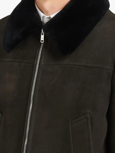 Shop Prada Shearling Collar Suede Jacket In Green