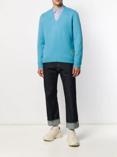 Shop Gucci Logo-embroidered Wool Jumper In Blue