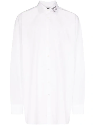 Shop Raf Simons Embroidered Collar Oversize Fit Shirt In White