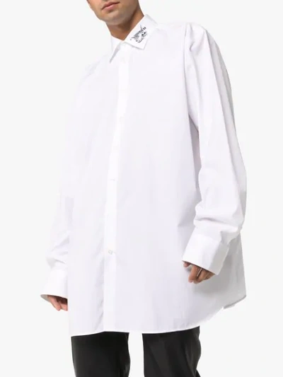 Shop Raf Simons Embroidered Collar Oversize Fit Shirt In White