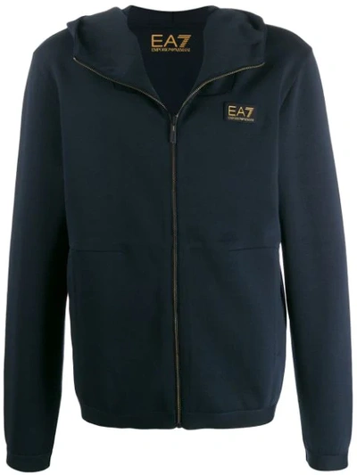 Shop Ea7 Zipped Logo Hoodie In Blue