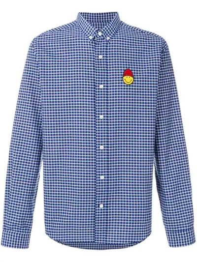 Shop Ami Alexandre Mattiussi Button-down Shirt Smiley Chest Patch In Blue