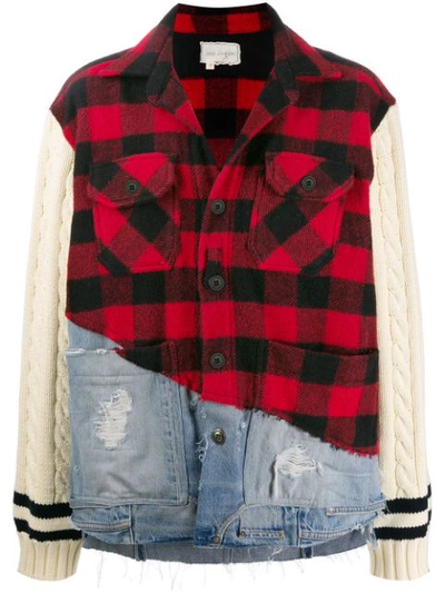 Shop Greg Lauren Vintage-check Contrast Jacket In Red