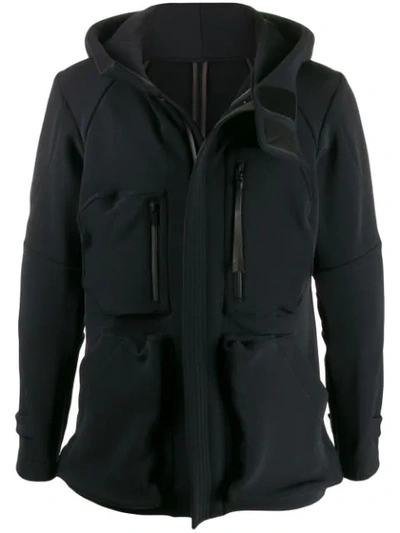 Shop Devoa Multi-pocket Hooded Jacket In Black