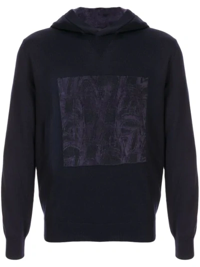 Shop Giorgio Armani Contrast Embroidered Hoodie In Blue