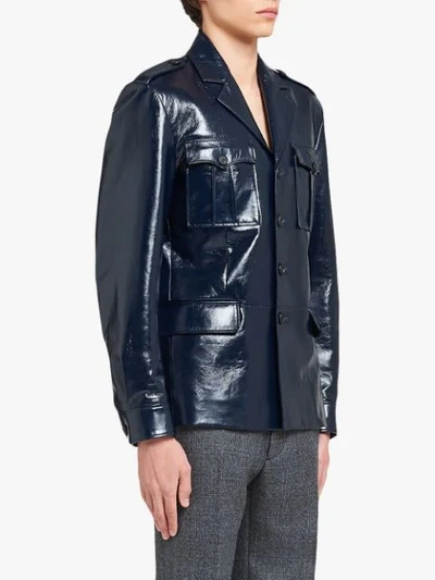 Shop Prada Lux Calf Leather Jacket In Blue