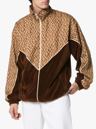 Shop Gucci G Rhombus Track Jacket In Brown